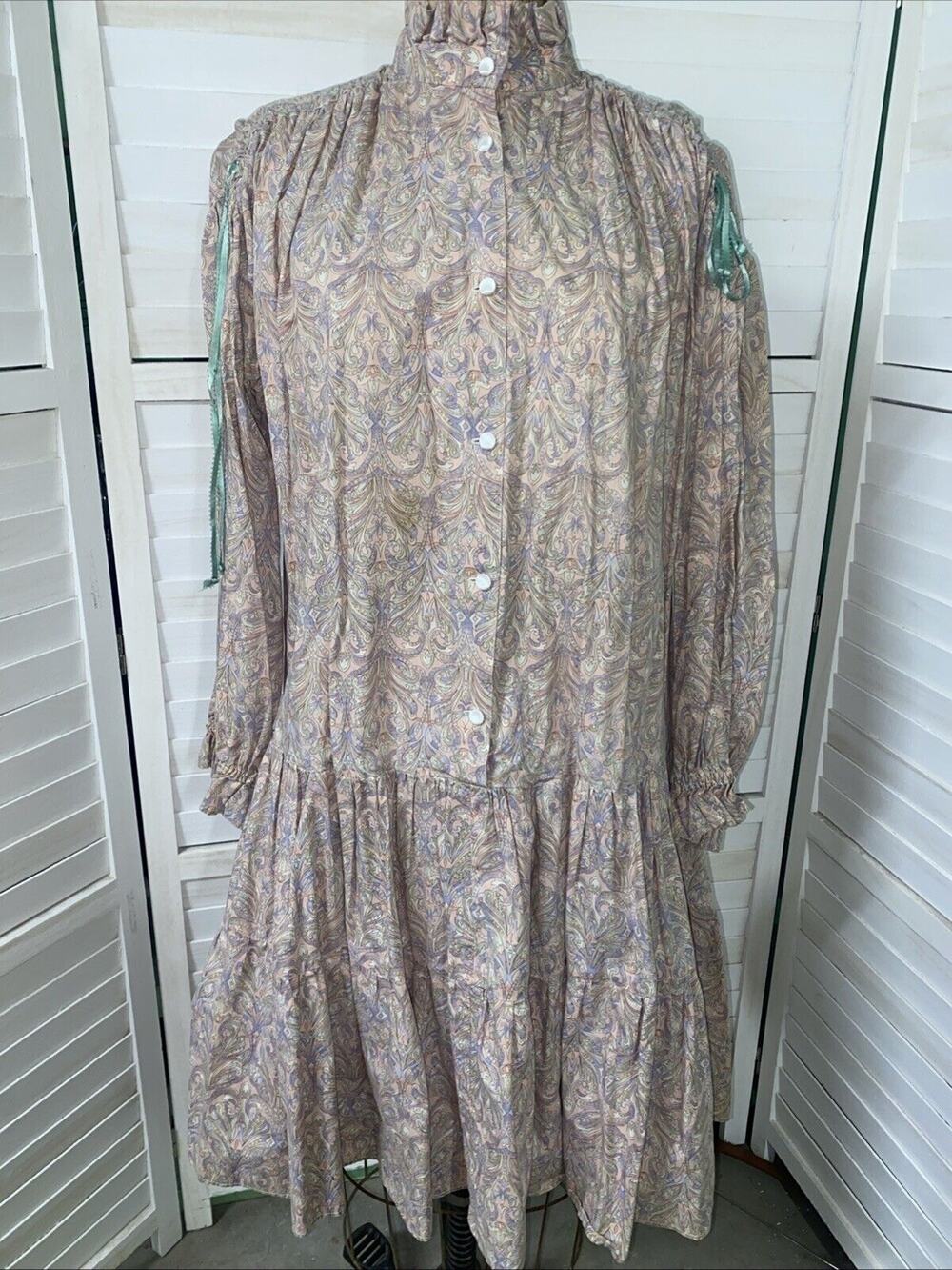 Handmade 80s Women’s Babydoll Pullover Tunic Dress Paisley Size X-Large